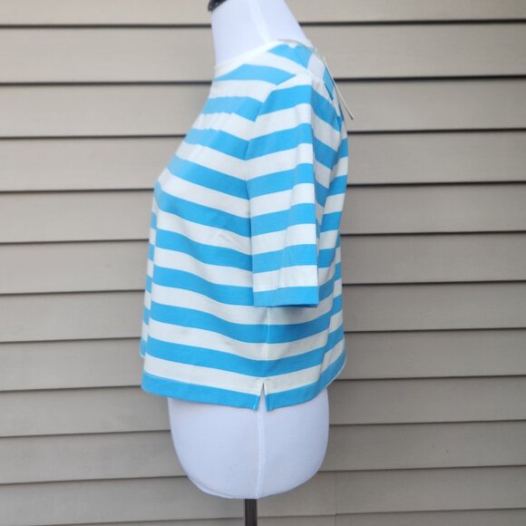 a new day Striped Cropped Crewneck T-Shirt Light Blue White NWT Boxy - Picture 7 of 13